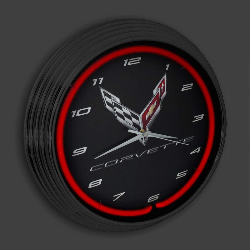 Neonetics Corvette C8 Next Generation Red Neon Clock 15 Inch Diameter with Chrome Rim and Red Glass Tube - 8CORV8 - Image 4
